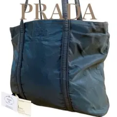 プラダ イタリア製 肩掛け可 A4収納可 ナイロン トートバッグ ネイビー
