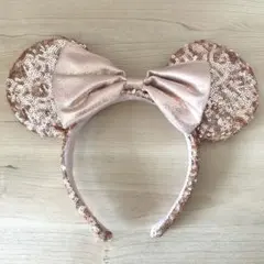 ミニーマウス カチューシャ ディズニー スパンコール ピンク ローズゴールド
