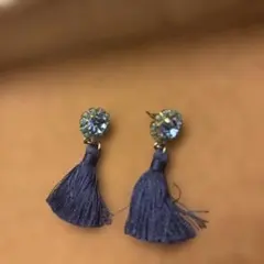 タッセル ビジュー ピアス ネイビー ・ゴールド・ターコイズカラー