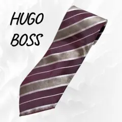 HUGO BOSS シルクネクタイ レジメンタル ボルドー イタリア製のサムネイル
