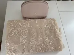 ベージュレーススカーフ 大判 パール付き