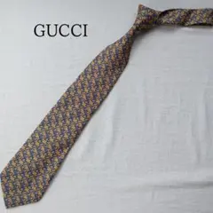 グッチ ネクタイ ベージュ 青 チェーン柄 シルク 高級感 定番【n5620】