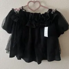 新品未使用))グレイルGRL オフショルダーフリルシアーブラウス　黒　ブラック