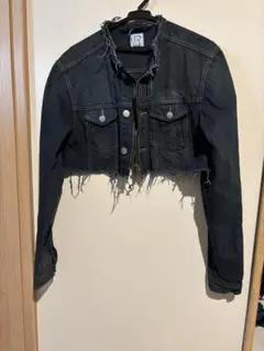 ヴィンテージ　diesel風　クロップドデニムジャケット　フリンジヘム