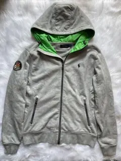 【90s 古着】ポロ ラルフローレン 希少 刺繍ロゴ パーカー グレー M