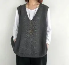 ニットベスト レディース ニットジレ 秋冬 ダークグレー