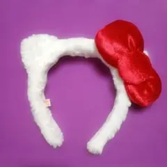 HELLO KITTY カチューシャ 白い耳 赤いリボン