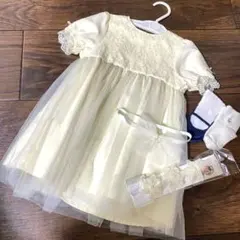3点セット　ベビードレス　おまけ　クリーム色 フラワー　刺繍 チュール