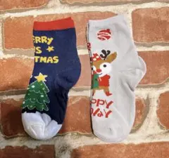 新品　子供　靴下２点セット　クリスマス　キッズ　 ソックス　３〜８y くつした