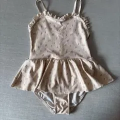 フリル ワンピース水着 ピンクベージュ花柄110cm