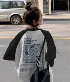 SHEIN ラグランTシャツ 半袖 グレー×ブラック