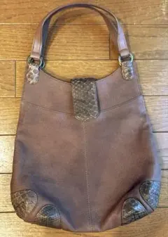 マット本革✖️パイソン革　ブラウン　バッグ　トート　デパート購入