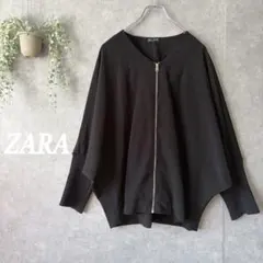 ザラ ノーカラージャケット ドルマン【L】異素材 ジップアップ 羽織 ブラック