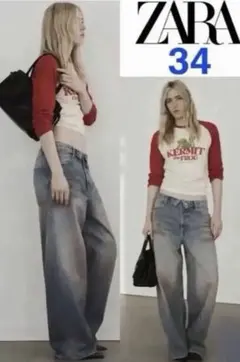 ZARA 26SS TRF ミッドライズ折り返しウエストデニムパンツ - メルカリ