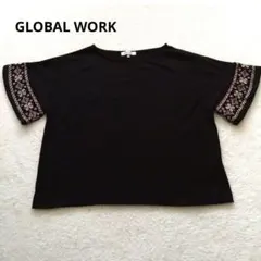GLOBAL WORK 半袖Tシャツ 袖刺繍 ブラック M 幾何学模様のサムネイル