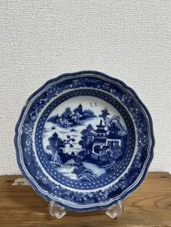 縁起物】染付 富士山 山水画 大皿 31cm 飾皿 伝統工芸 五重塔 飾り
