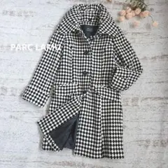 PARC LAMÜ アンゴラ混　上品チェック柄ウールコート 黒×白