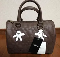 Areeam ディズニー ミッキー ミニボストンバッグ/茶　付属ストラップ