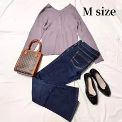 【コーデ売り】長袖ニット＋スキニーデニム　Mサイズ相当　カジュアル　シンプル