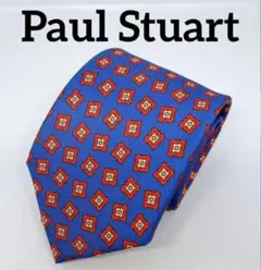 【美品】Paul Stuart ネクタイ ブルー 幾何学模様　全長149cm
