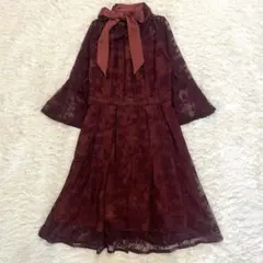 ルイルエブティック　クチュールレースリボンワンピースドレス　お呼ばれ　花柄　L