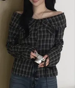 オフショルダー チェックシャツのサムネイル