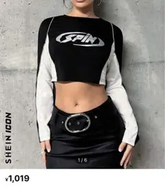 クロップド長袖Tシャツ ブラック/ホワイト