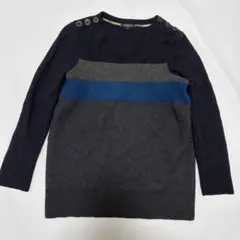 BURBERRY LONDON ニット ネイビー×グレー ボーダー 騎馬刺繍