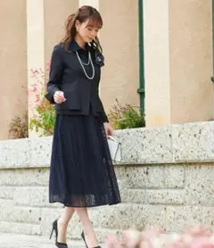 美品 ルイルエブティック ツイードジャケット2点セット ママスーツ S ネイビー