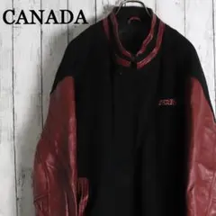 海外古着90ｓ CANADA SPORTSWEAR 企業ロゴ スタジャン 袖本革