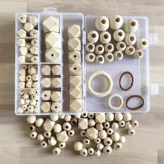 木製ビーズセット合計174個 八角ビーズ ウッドビーズ ウッドリング