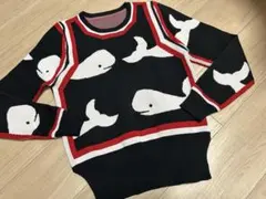 個性的　鯨柄　クジラ柄　魚柄　バイカラーニット
