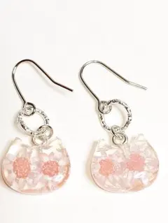 No.417ハンドメイド ピアス レジン 猫 ピンクの花