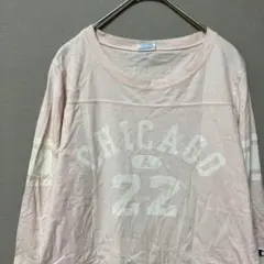 チャンピオン　ロゴプリント七分袖Tシャツ(L)ライトピンククルーネック綿100%