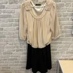 エレガント ベージュ 黒 ブラック ワンピース 入園 入学