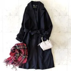 美品 ZARA ザラ MANTECO ベルテッドロングコート ウール ガウン 黒