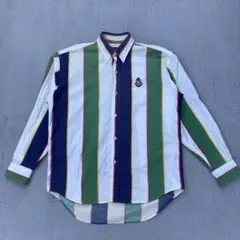 CHAPS Ralph Lauren 長袖シャツ　ストライプ　ロゴ刺繍　古着