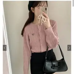 GRL 刺繍ケーブルニットボタンカーディガン lt81 ピンク
