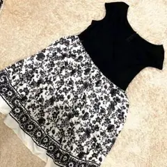 PEYTON PLACE 切替ワンピース L相当 黒 総柄