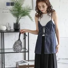 【新品同様】AMELY リボンデニムキャミソール ウォッシュブルーMのサムネイル