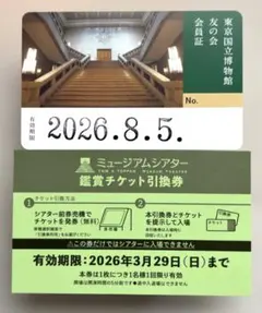 【匿名発送】東京国立博物館 友の会　会員証、ミュージアムシアターチケット