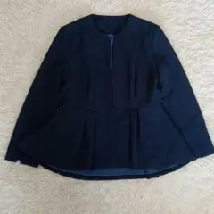 美品　ルイルエブティック　ノーカラージャケット ネイビー ペプラム　S