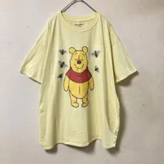 Disney公式 くまのプーさん 総刺繍Tシャツ 2XL ハチ 大判 イエロー