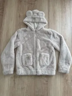 12-14y 160 H&M ベージュ フード付きジャケットファー　耳付き　クマ