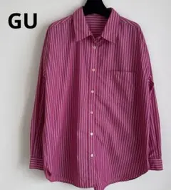 GUピンク ストライプ 長袖シャツ ピンク ホワイトレディースMサイズ