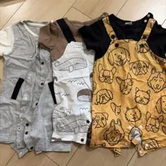 グレーのロンパースとクジラ柄オーバーオールセット