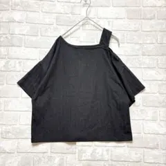 レイカズン カットソー F ブラック ワンショルダー風 肌見せ シック 韓国風