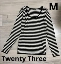 ストライプ リブ編み 長袖カットソー ニット