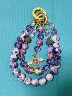 ハンドメイド 紫系ビーズ ストラップ