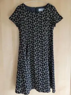 Jocomomola ワンピース フレア　花柄　ウール　L ブラック　総刺繍